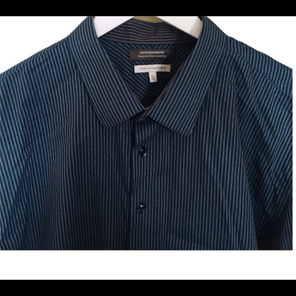 DENVER HAYES Non Iron Pinstripe Shirt With Long Sleeves Navy Blue Size 2XL - Picture 4 of 7